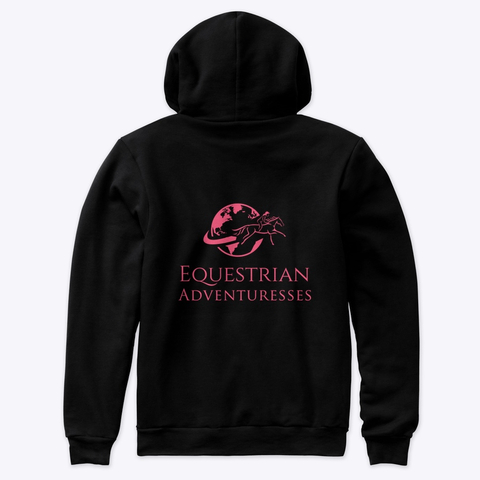 back of extremely comfortable hoodie for sale with Equestrian Adventuresses logo